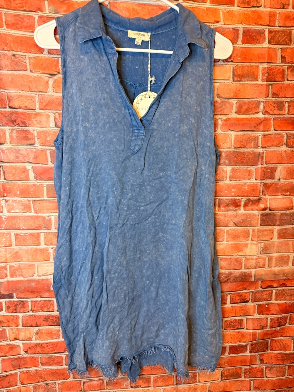 Umgee Blue Sleeveless Collared Dress